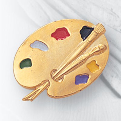 7/8" Painting Palette & Brushed Enameled Award Pin