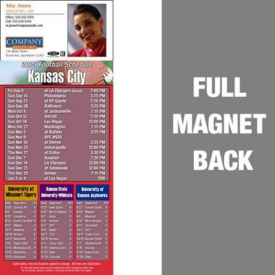 Kansas City Pro Football Schedule Vinyl Magnet (3 1/2"x8 1/2")
