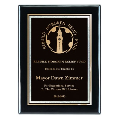 Plaque - 6"x8" Piano Wood Plaque w/ Black Florentine Plate (4"x6")