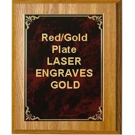 Oak Plaque 7" x 9" - Hi-Relief Red/Gold 5-1/8" x 7" Plate