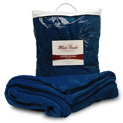 Mink Touch Luxury Blanket 50"X60"-- Navy -- (Embroidered)