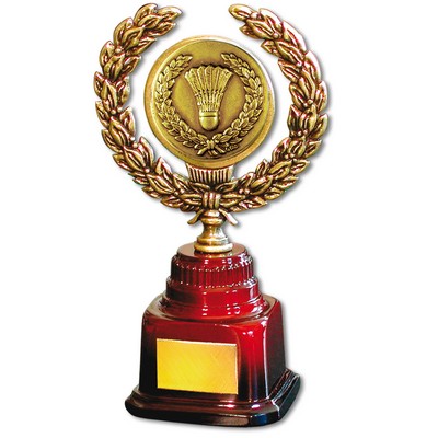 Stock 7" Trophy with 2" Badminton Coin and Engraving Plate