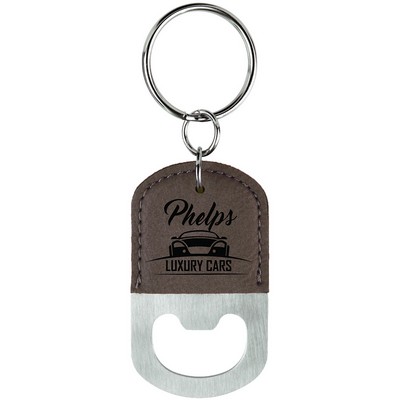 Gray Leatherette Bottle Opener Keychain (2.75" x 1.5")