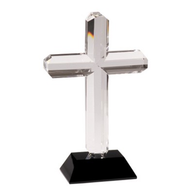 Crystal Cross on Black Pedestal Base, 8-1/2"H