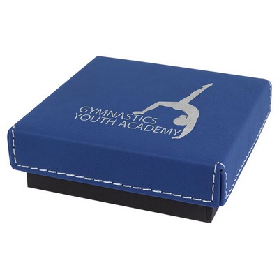 Blue/Silver Medal Box with Laserable Leatherette Lid (3 1/2" x 3 1/2")