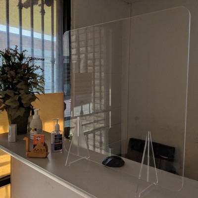 24"x24"x1/8" Clear Acrylic Divider with stand Made in USA