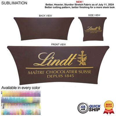 48 Hr Quick Ship - Sublimated Stretch Curved Fit Table Throw for 6ft table, 4 sided, Closed Back