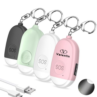 Rechargeable Personal Safety Alarm Keychain with Flashlight
