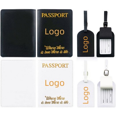Travel PU Leather Passport Cover And Luggage Tag Set