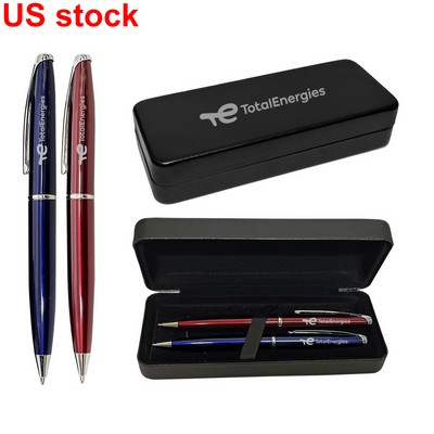 Diplomat Twist-Action Brass Ballpoint Pens w/ Black Leatherette Box