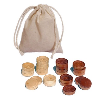 Wood Backgammon Pieces with Cloth Pouch