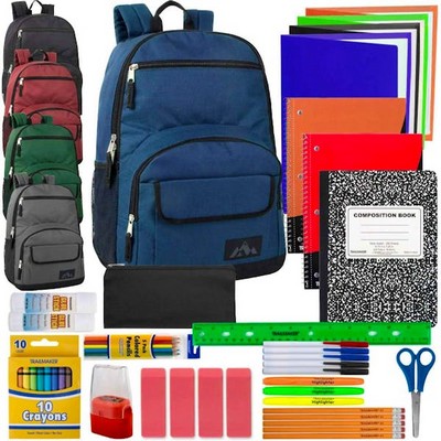 18 Backpacks - with 35 Piece School Supply Kits (Case of 12)