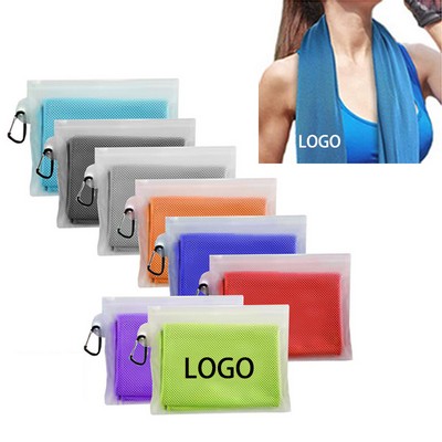 Sports Ice Cooling Towel w/Storage Bag & Metal Carabiner Clip 35"x12"