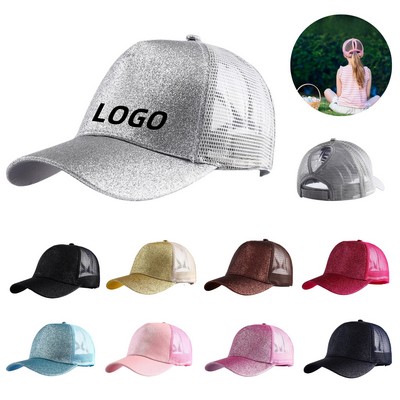 Glitter Ponytail Mesh Cap