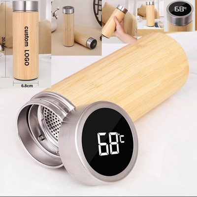 Smart Temperature Bamboo Vacuum Flask Insulated Thermos
