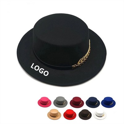 Vintage British Style Wool Flat Top Hat for Men and Women - Windproof Short Brim Spring Autumn Fashi