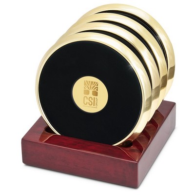 Set of Four Black/Gold Coasters W/ Gold Medallions