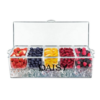 5-Compartment Clear Chilled Condiment Server w/ Lid