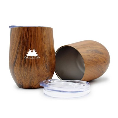 10 oz. Stainless Steel Lined Vacuum Wood Toned Wine Tumbler