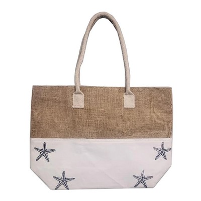 Mannitok Jute/Cotton Resort Tote, Tan/White