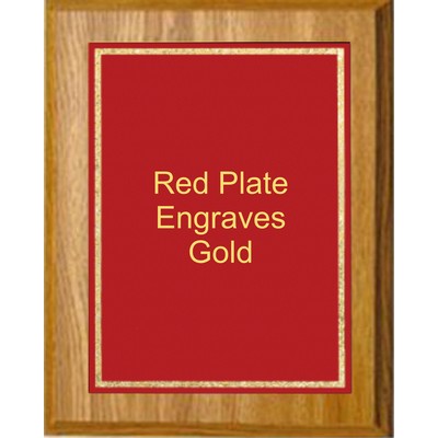 Oak Plaque 7" x 9" - Florentine Frame Designer Plate Red/Gold 5" x 7" Plate