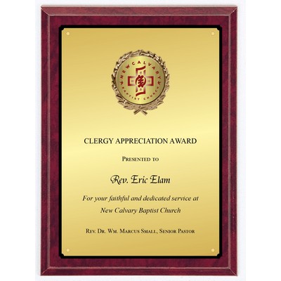 10" x 13" RED MARBLE finish with logo in wreath decoration