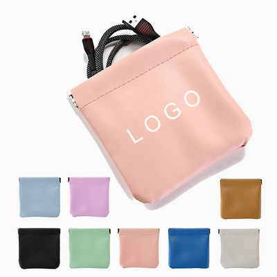 PU Leather Portable Water Resisitant No Zipper Self Closing Pocket Cosmetic Bag LOW MOQ