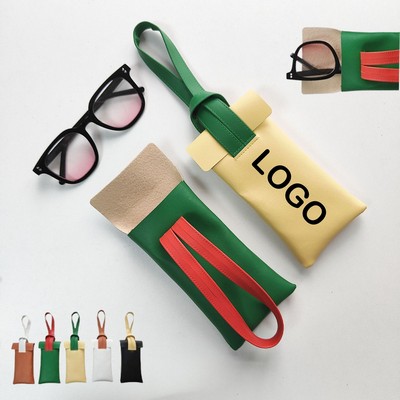 Color Contrast Leather Eyeglass Pouch Storage Bag