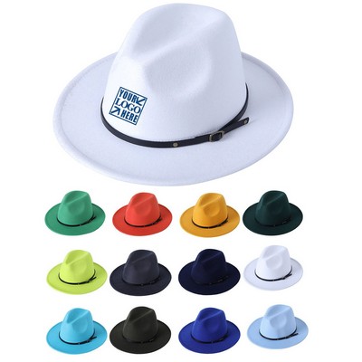 Wide Brim Fedora Hats w/ Classic Belt
