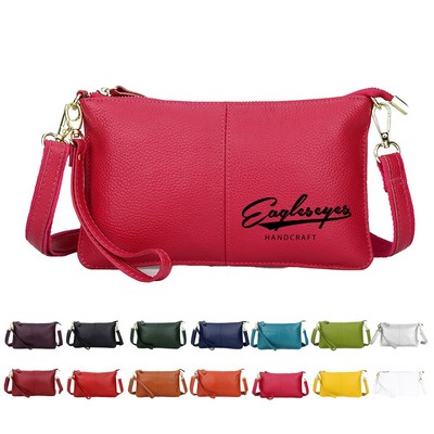 Genuine Wristlet Leather Organizer Bag with Adjustable Shoulder Strap