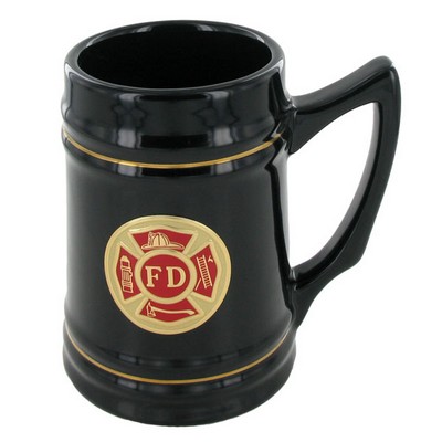 Black Ceramic Tankard Mug with Fire Department Insert