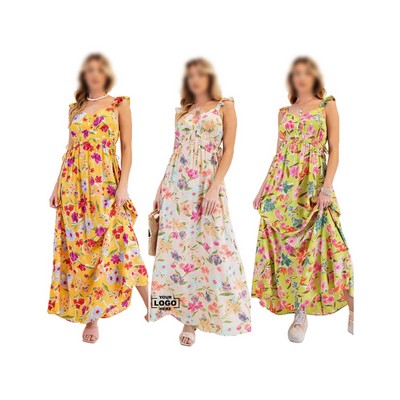 Floral High-Waist Beach Maxi Dress