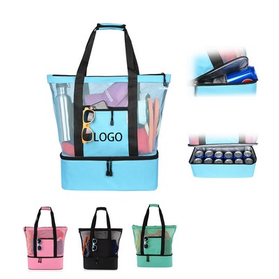 Mesh Beach Tote Bag with Cooler