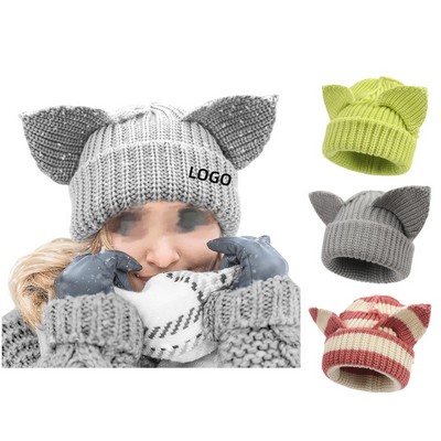 Adult Knitted Hat With Cats Ears