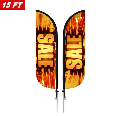 Large 15' Custom Feather Flag Knit Double Sided W/ Spike Base