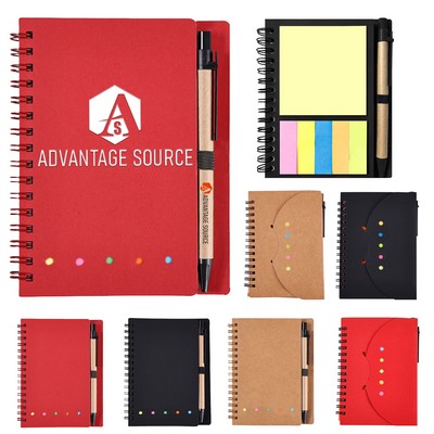 Eco-Friendly Refillable Student Notepad with Sticky Notes and Pen