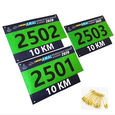 Custom 9.5 x 7.5 inch Paper Running Race Bib Competitor Numbers with Safety Pins
