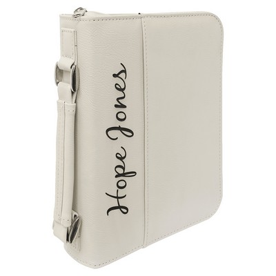 6 3/4" x 9 1/4" White Leatherette Book/Bible Cover with Handle & Zipper