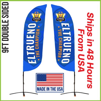 Feather Flag 9' Premium Double-Sided With Econo X-Base and Carry Bag - Made in the USA