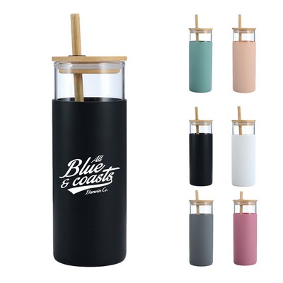 20oz Glass Tumbler with Bamboo Lid and Straw Silicone Cover