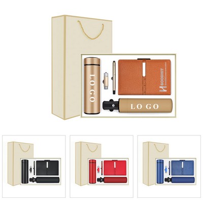 5 Pieces Business Gift Box Journal set w/ Tumbler Pen Umbrella USB Flash Drive