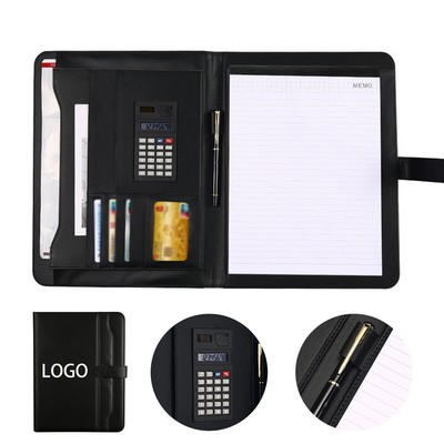 MOQ5 PU Leather Business Folder with Calculator and Notebook