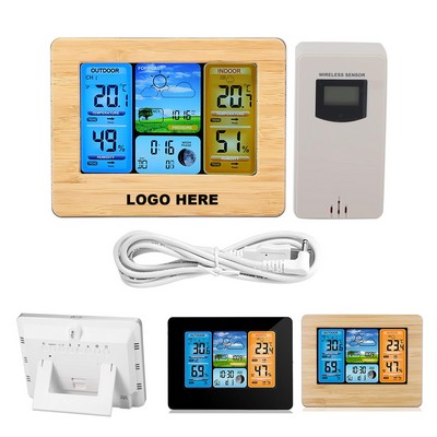 Custom Eco-Friendly Multifunctional Weather Station Clock Wireless Indoor Outdoor Thermometer