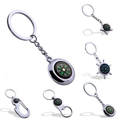 Circular Zinc Alloy Compass Keyring