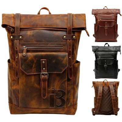 Retro Genuine Leather Large Capacity Travel Backpack