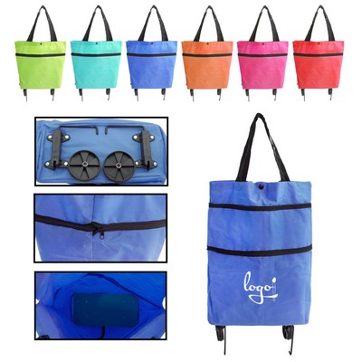 Collapsible Reusable Shopping Bag With Wheels And Zipper Foldable Trolley Cart