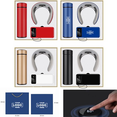Business Gift Set Of Vacuum Cup Power Bank And Neck Massager