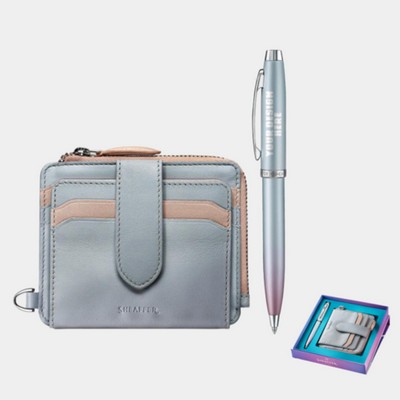 SHEAFFER® Executive Gift Set 9376 Blue and Pink Pearlised Gradient Ballpoint Pen w/ Leather Wallet