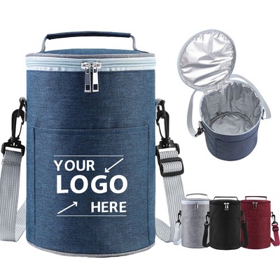 5.6L Round Insulated Lunch Bag With Shoulder Strap