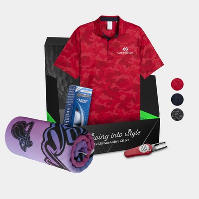PUMA® Volition Camo Men's Polo Shirt, Towel, Srixon® Golf Balls & Pitchfix® Icon Divot Tool Gift Set